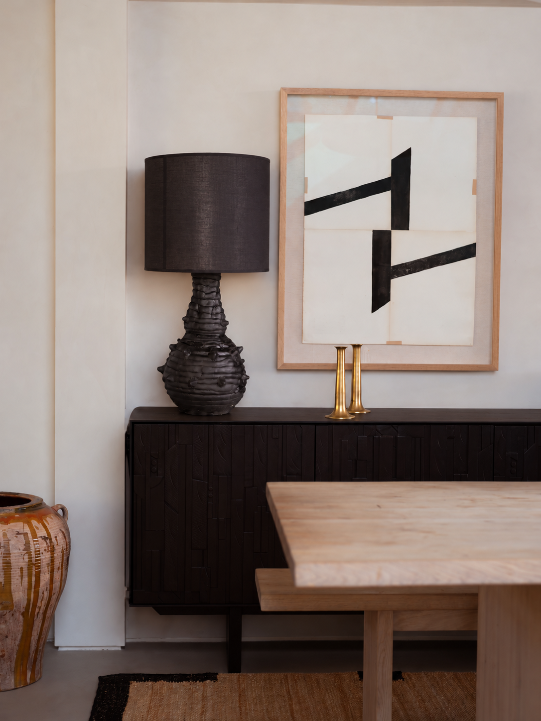 Sculptural Table Lamp H75 cm, Black Plaster - Black