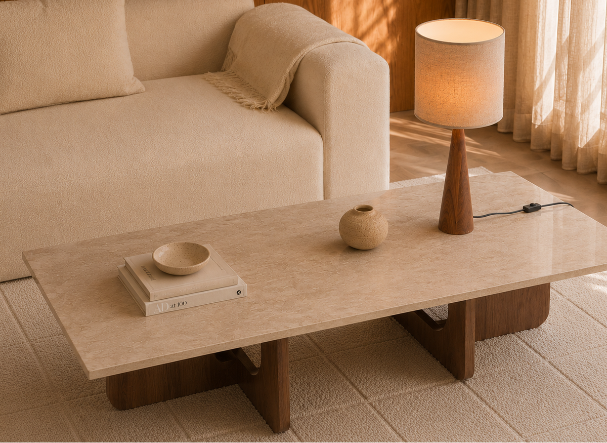 Siwa Coffee Table, Travertine - Solid Wood