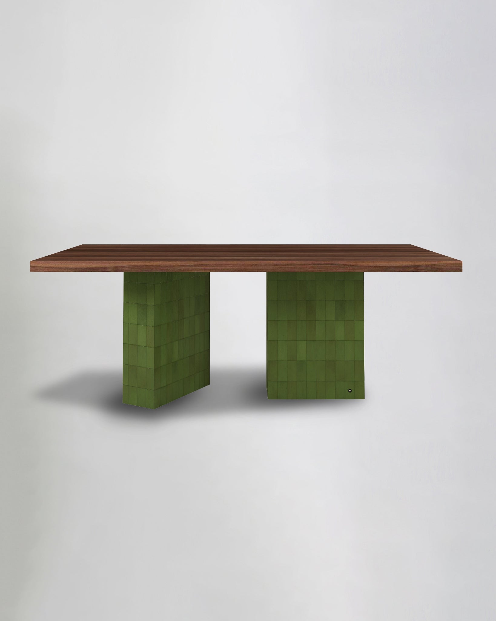 TD 13 Dining Table, Green Forest zellige - Walnut wood