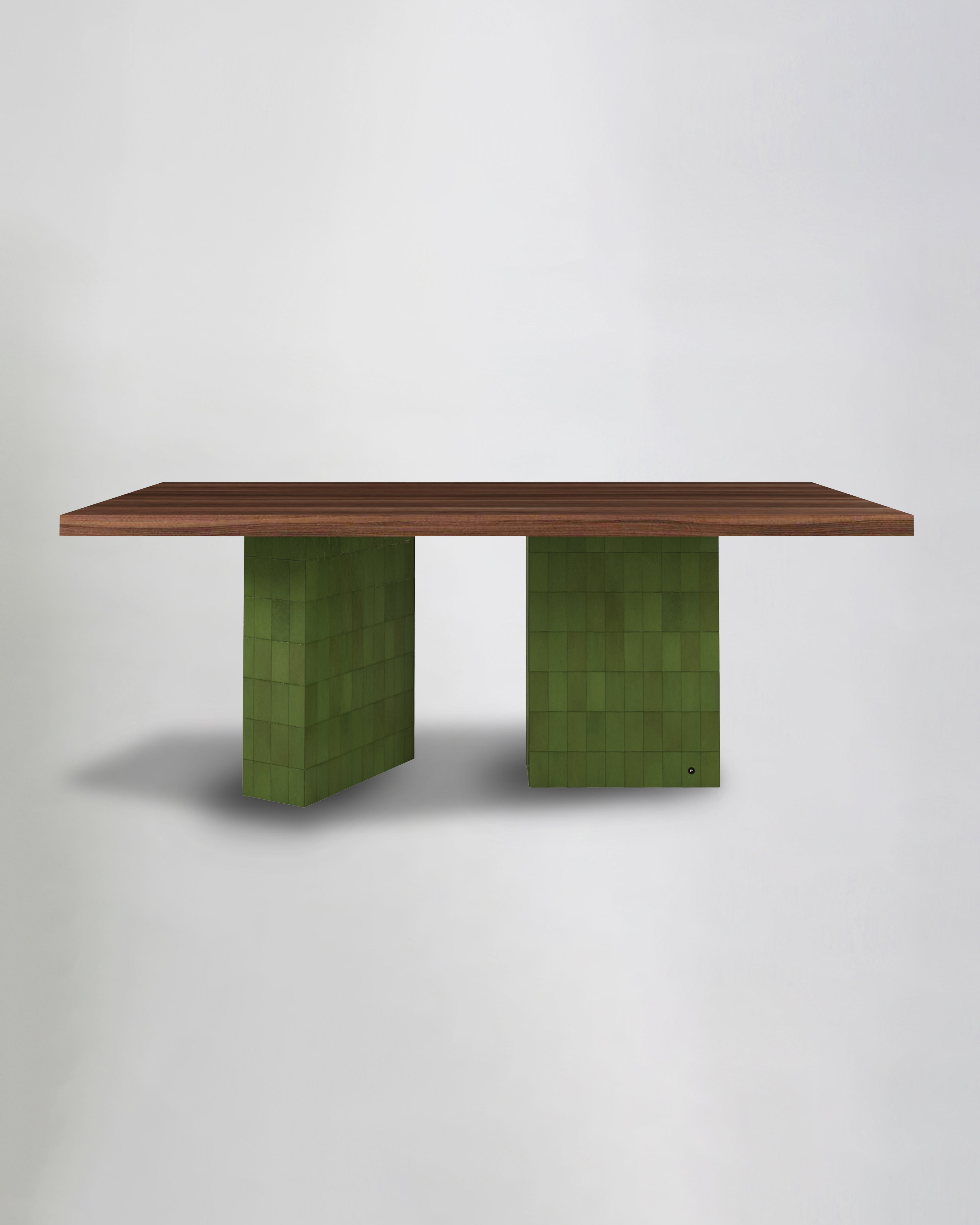 TD 13 Dining Table, Green Forest zellige - Walnut wood