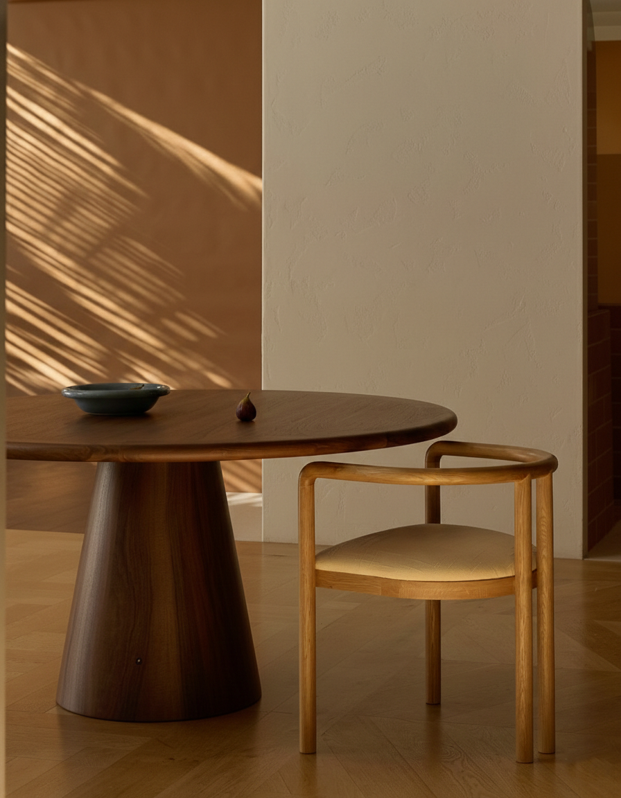 TD 11 Dining Table Ø130 cm, Walnut wood