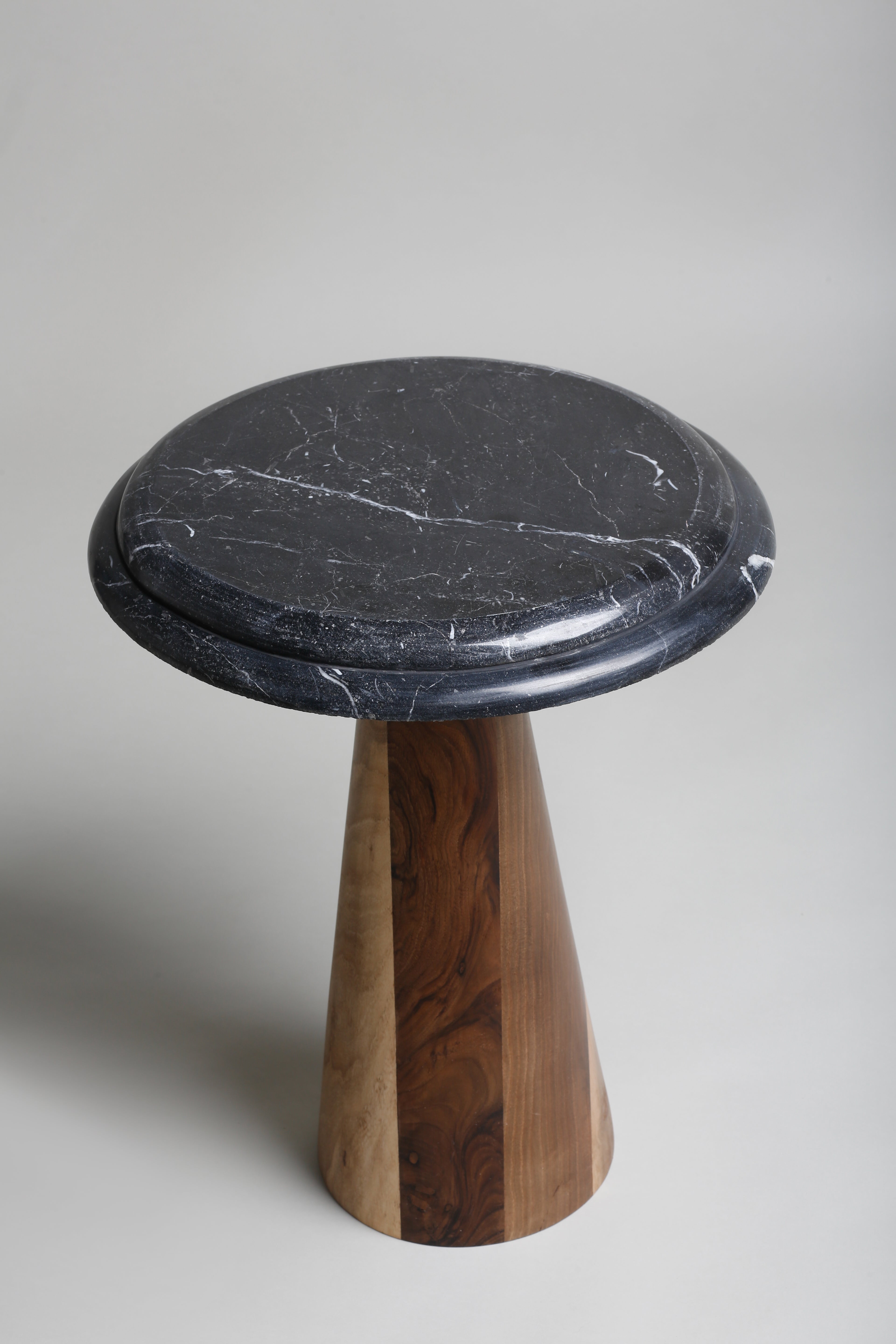 TS11 Side Table, Black Khenifra marble-Walnut wood