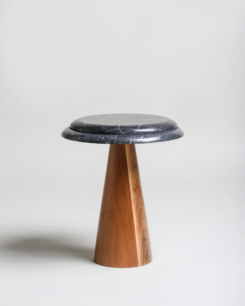 TS11 Side Table, Black Khenifra marble-Walnut wood