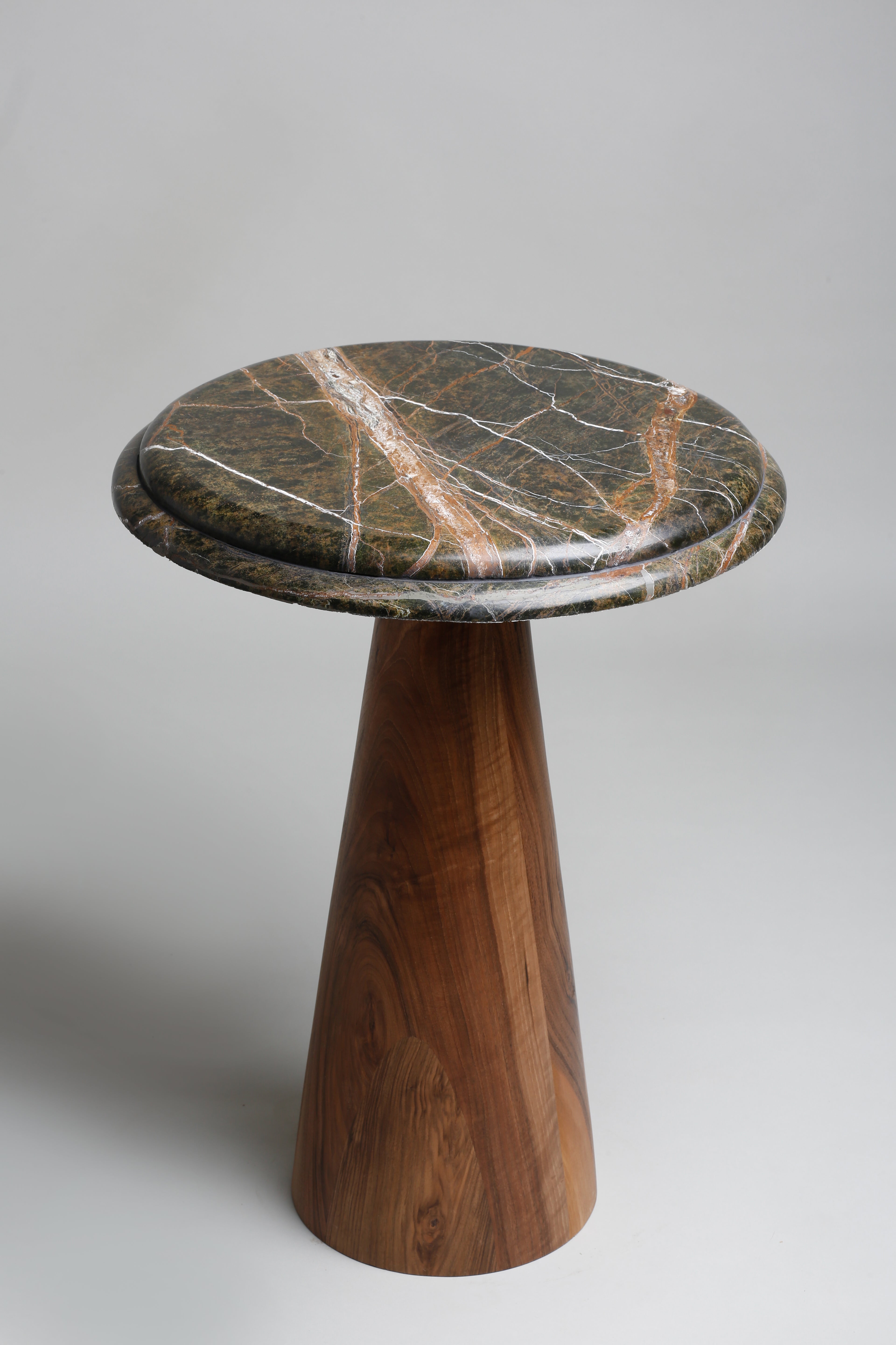 TS11 Side Table, Green Forest marble-Walnut wood