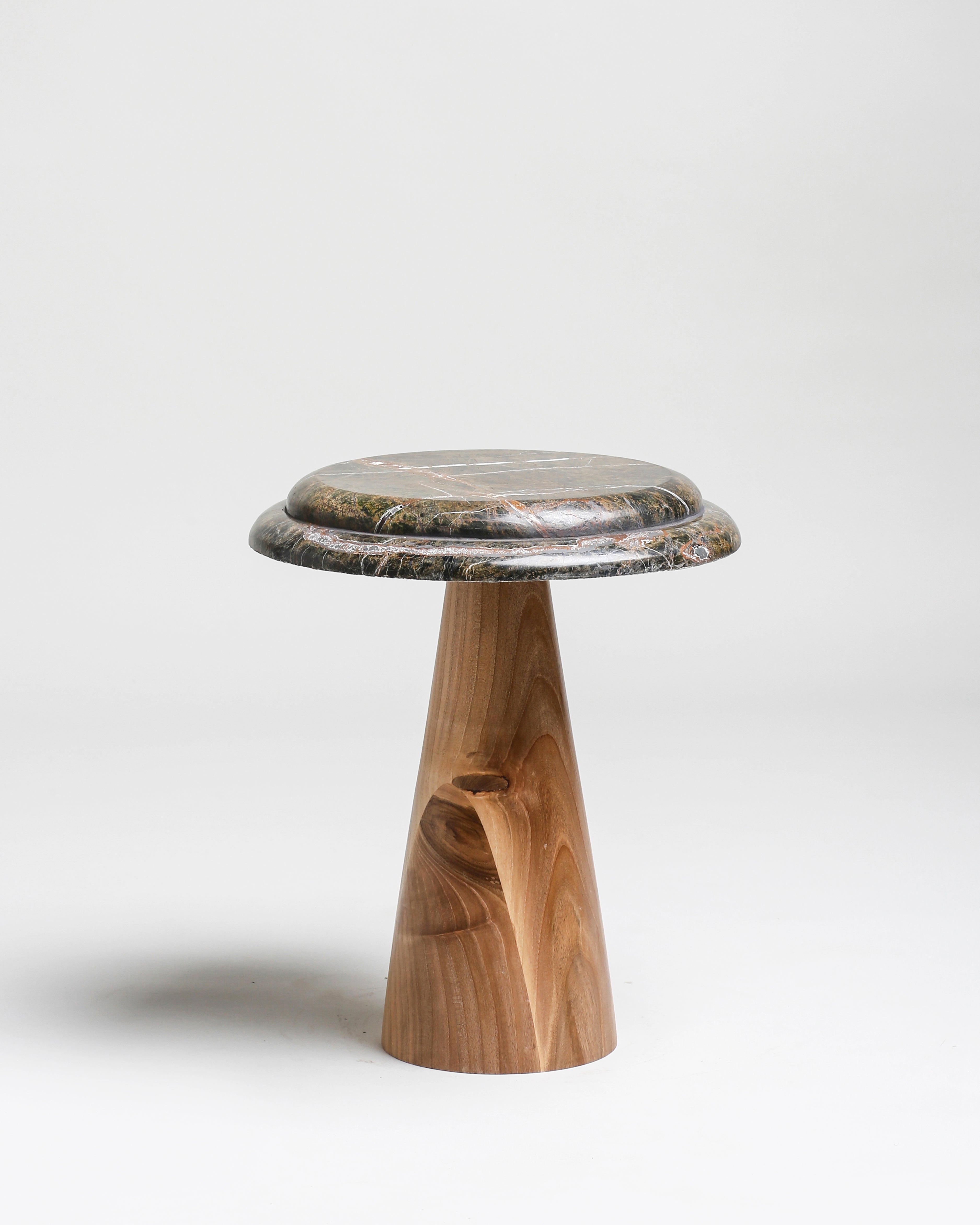 TS11 Side Table, Green Forest marble-Walnut wood