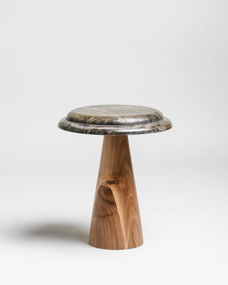 TS11 Side Table, Green Forest marble-Walnut wood