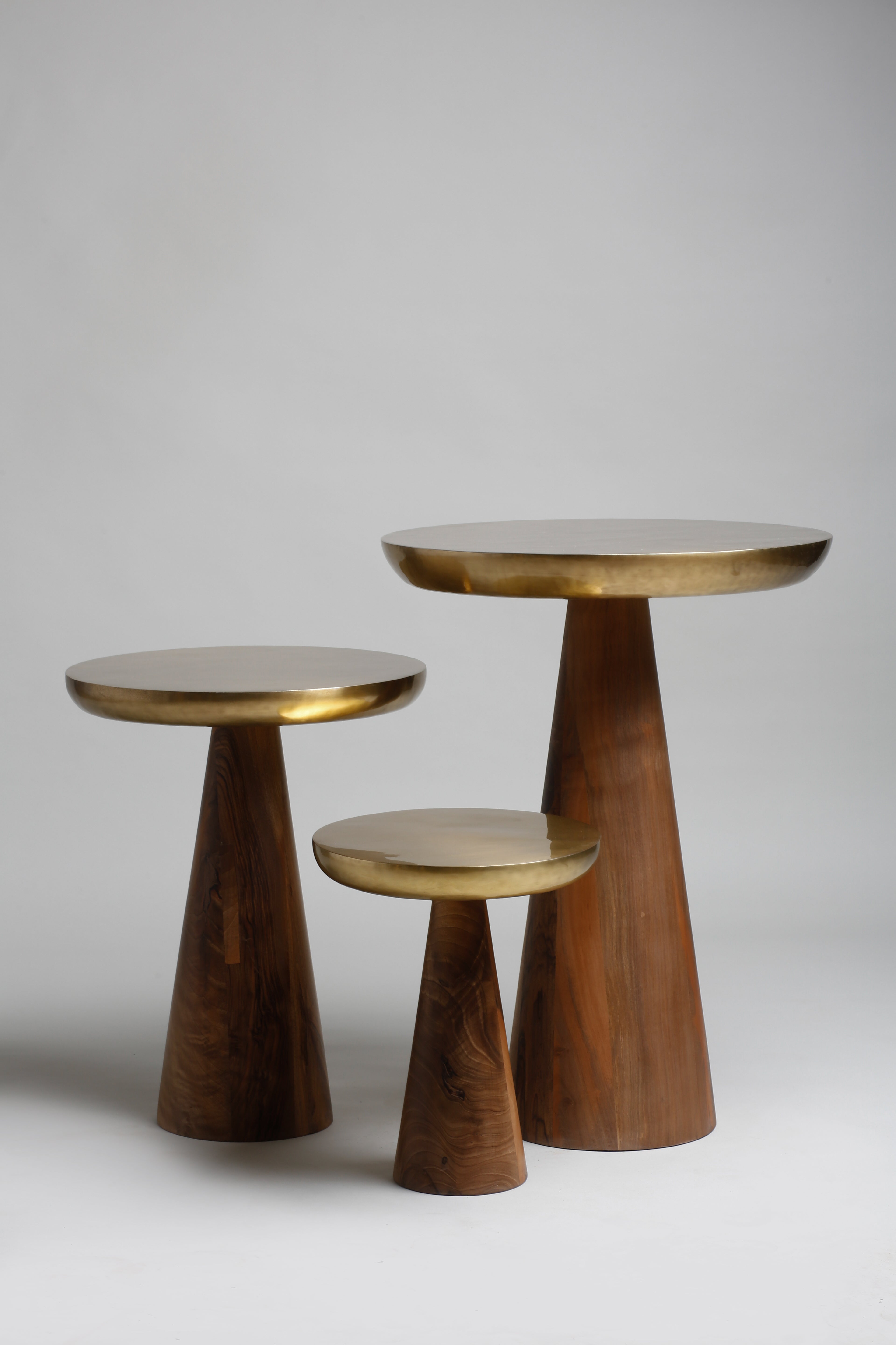 TS11 Side Table, Brass-Walnut wood