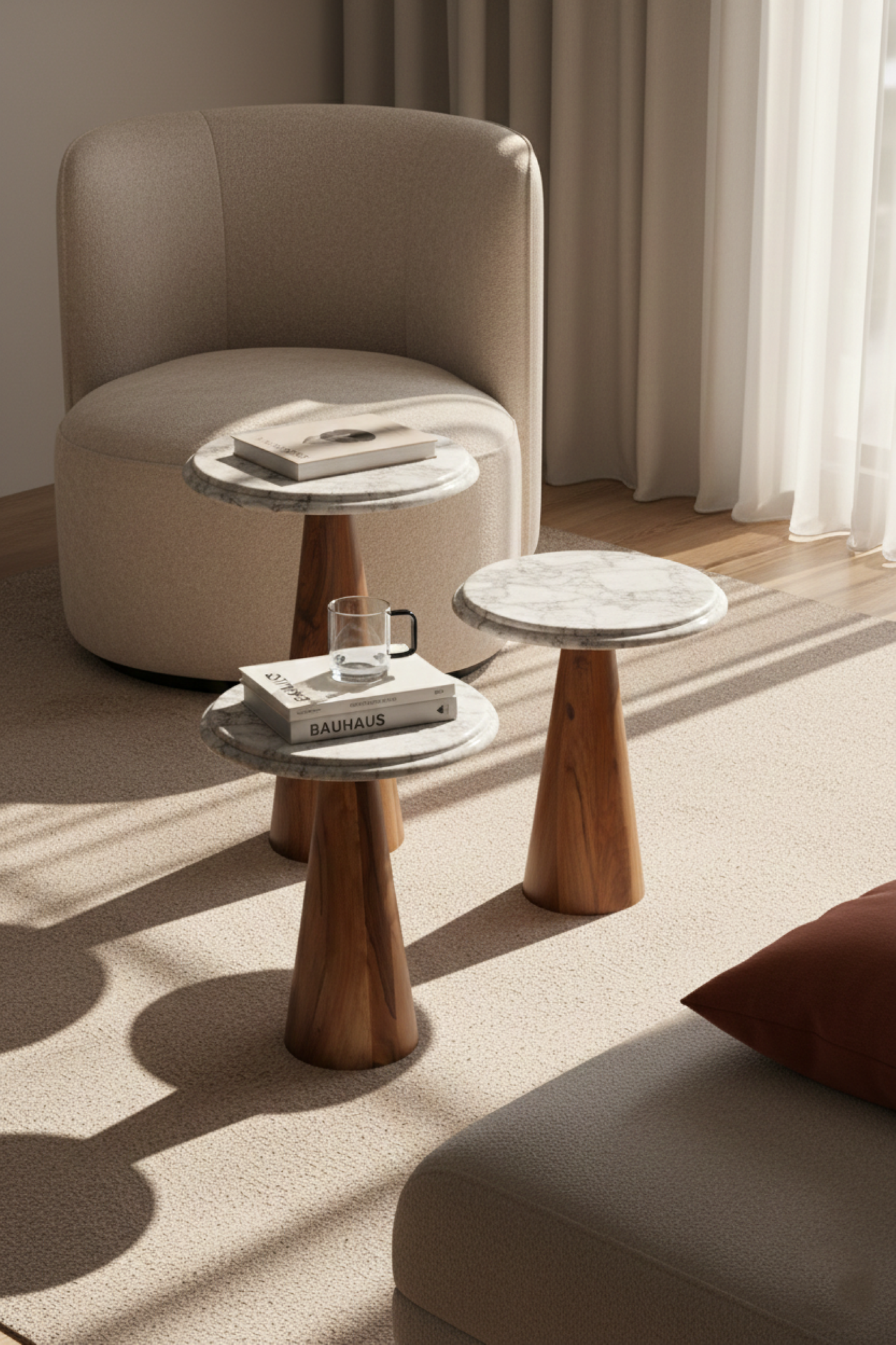 TS 11 Side Table, Grey Zayane Marble - Walnut wood