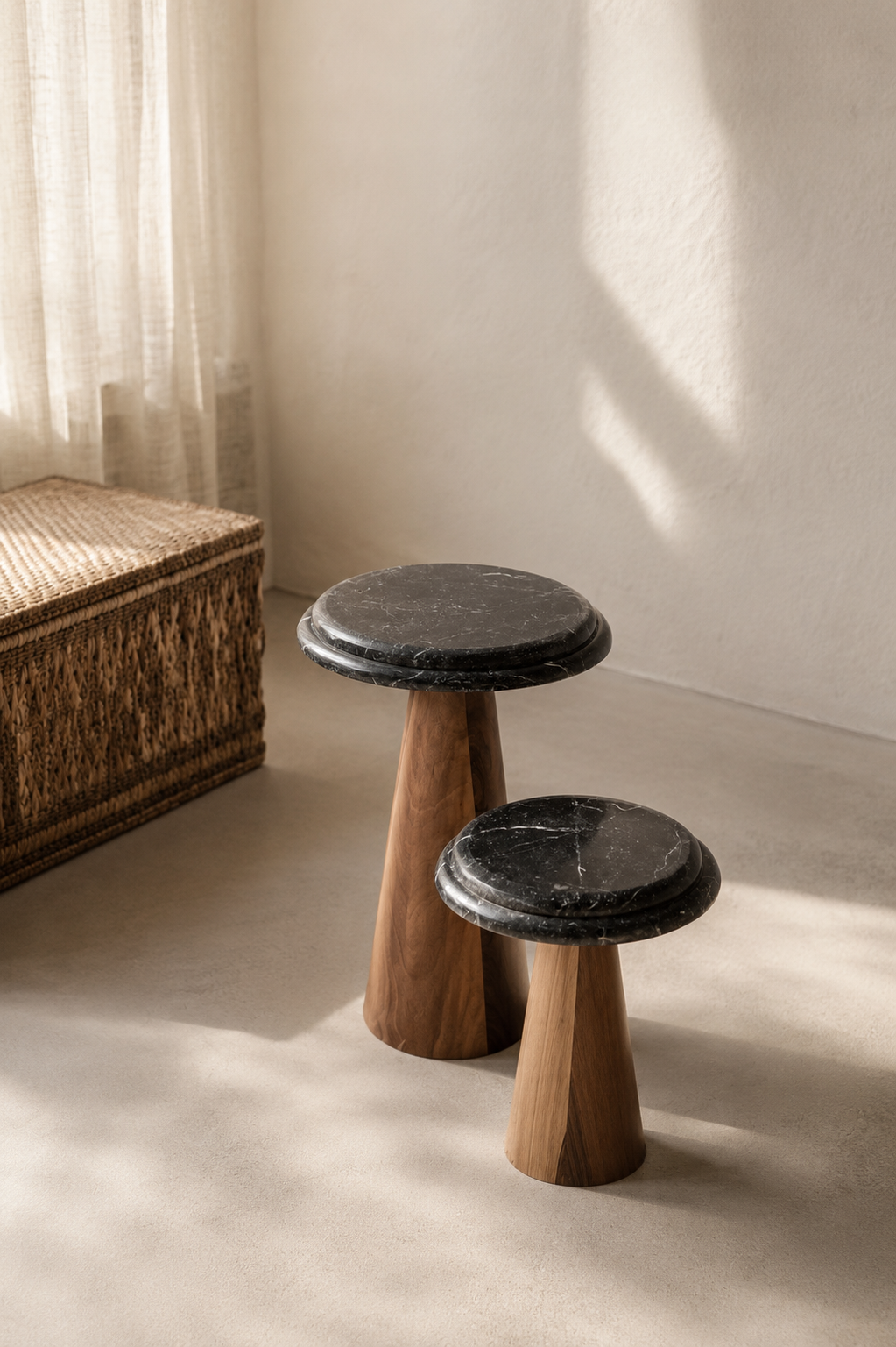 TS 11 Side Table, Black Khenifra marble - Walnut wood