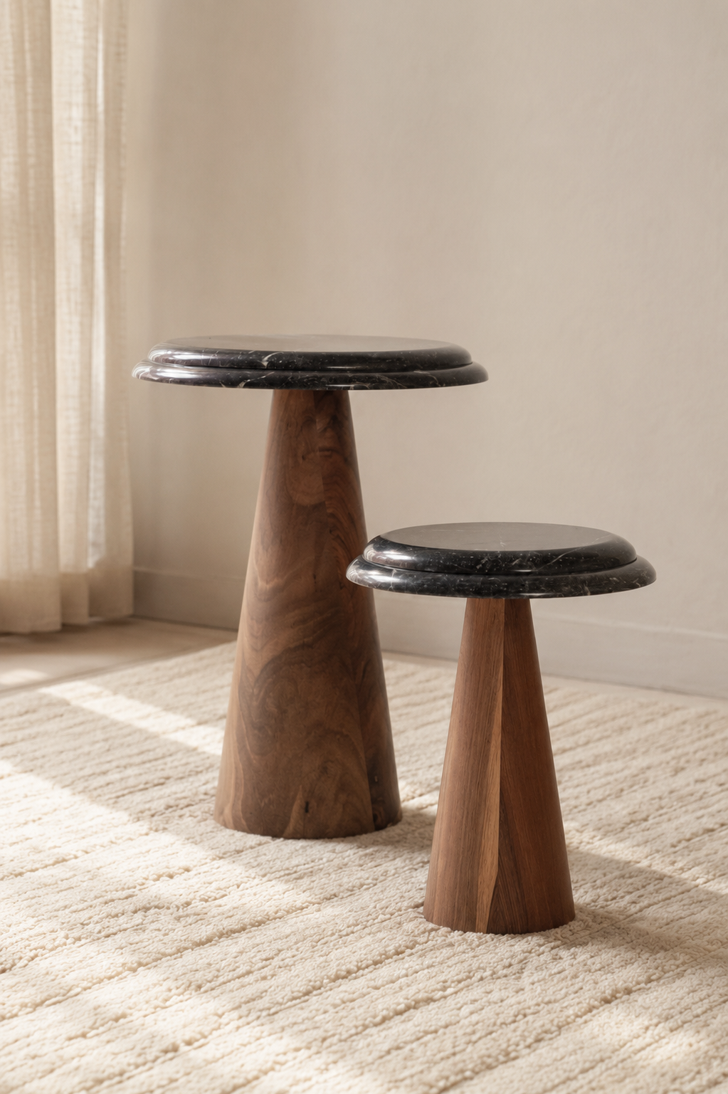 TS 11 Side Table, Black Khenifra marble - Walnut wood