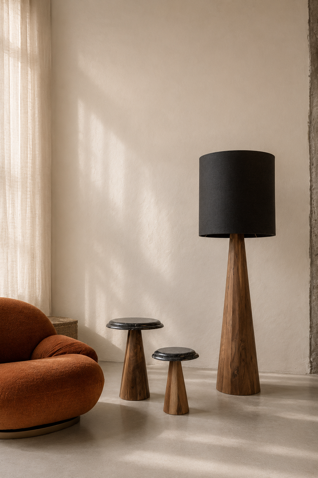 TS 11 Side Table, Black Khenifra marble - Walnut wood