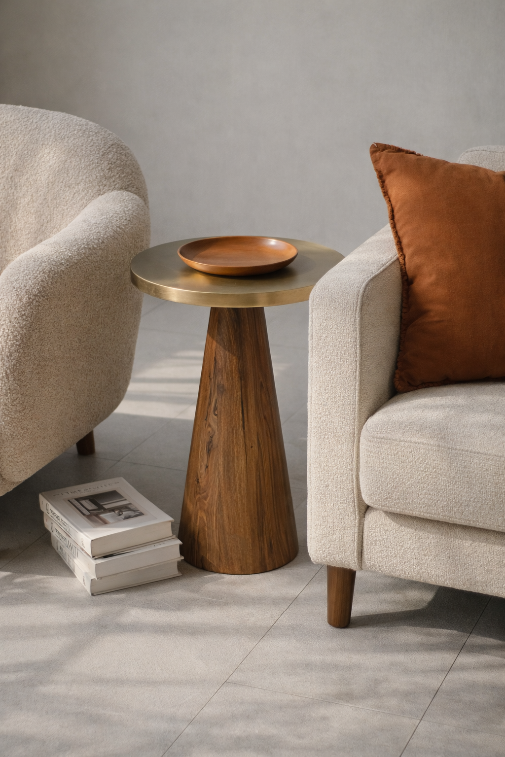 TS 11 Side Table, Brass - Walnut Wood