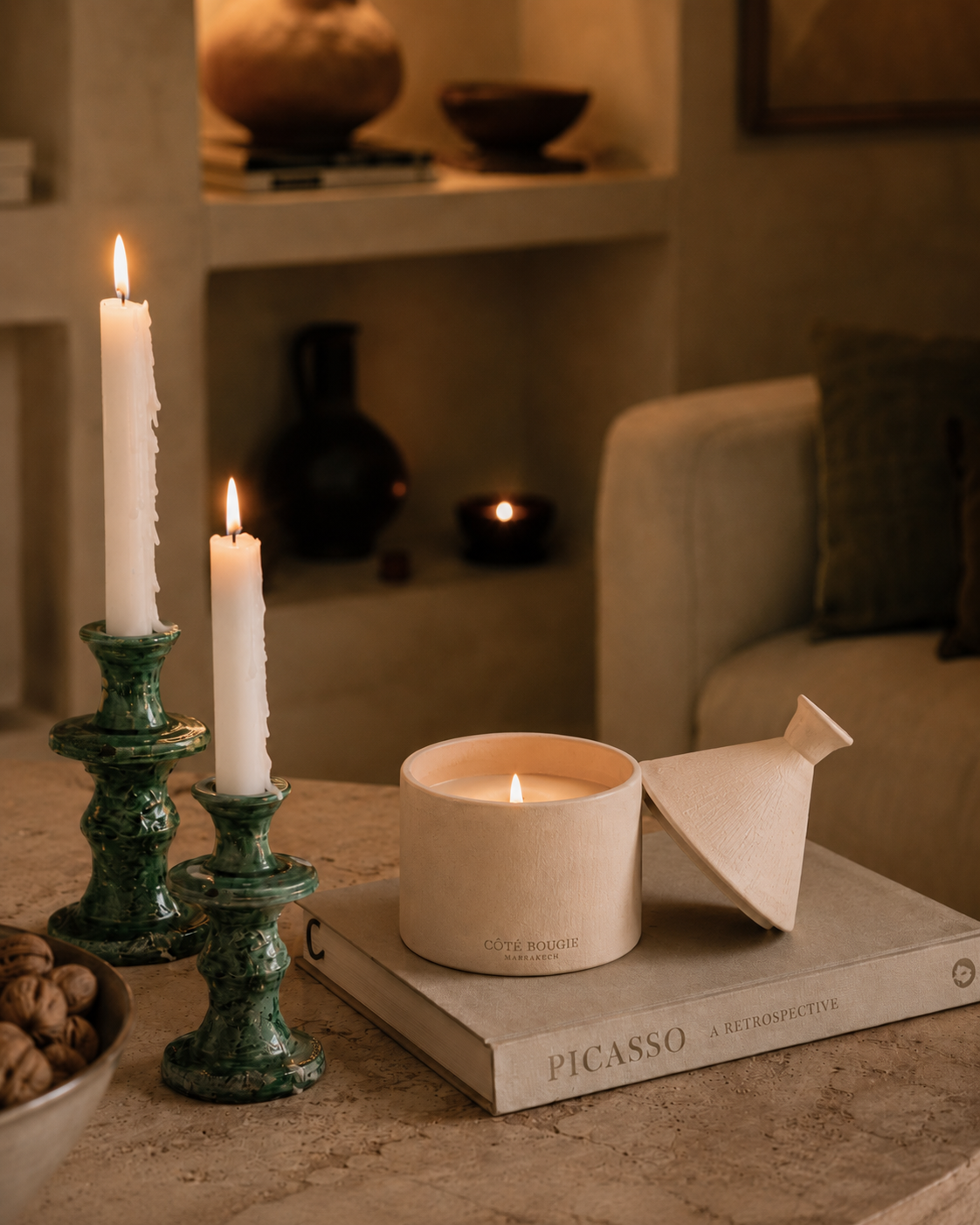 Tagine-Shaped  Scented White Candle, Skin Jibir (Ginger) fragrance