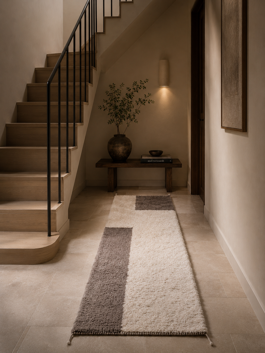 Tazwit Wool Runner 300x90 cm, Natural wool-Marsh