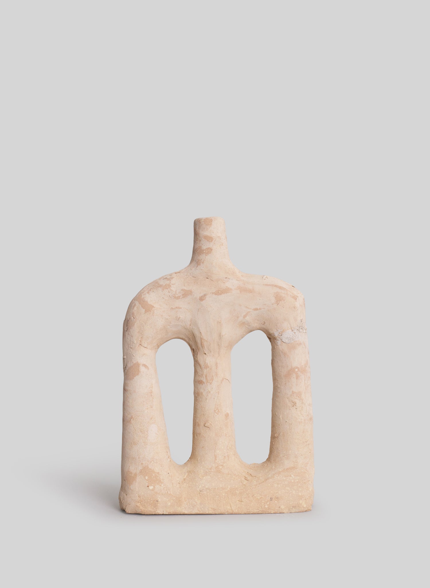 Unglazed Tamegroute Triple-Arm Vase | Moroccan Design | Clay Vases
