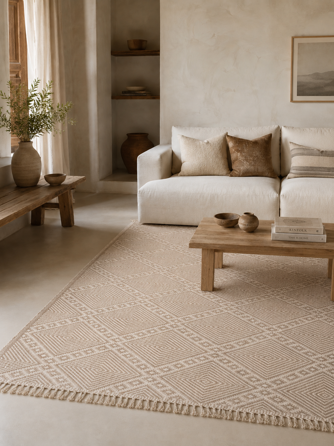 Mist Zanafi Wool Rug 250x350 cm, Natural wool-Light taupe